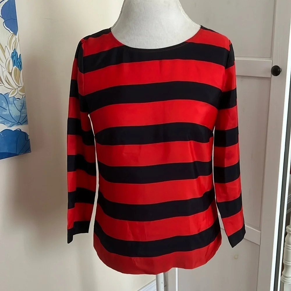 J.Crew Factory Navy and Red Striped Blouse - Gently Used - Size XS